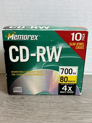 Memorex CD-RW 10 Pack 4 X 80 Min 700 MB Rewritable Compact Disc With ...