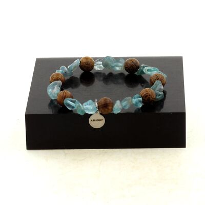 Armband Perlen Apatit aus Brasilien + Holz 8 mm. Made in France. Perso Size