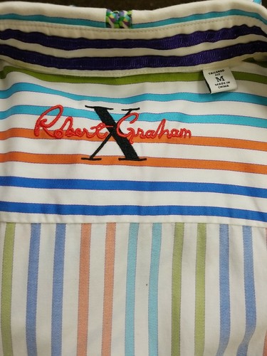 Robert Graham X Collection mehrfarbig gestreiftes Hemd Medium maßgeschneiderte Passform Flip-Manschetten - Bild 8 von 8