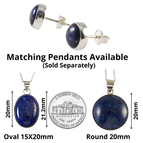 Sterling Silver 925 Round Navy Blue Lapis Lazuli Handmade Stud Earrings - 9mm - Picture 6 of 10