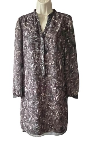 Ann Taylor Long Sleeve Printed Dress Size 4 Brown Beige Pullover V-Neck *No Belt - Picture 2 of 12