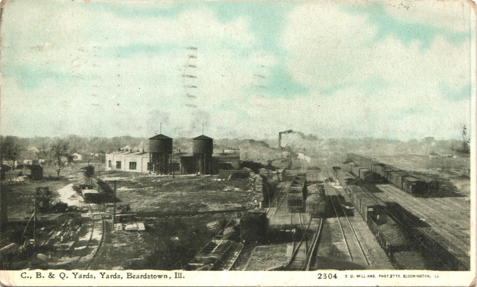 BEARDSTOWN ILLINOIS CB&Q TRAIN YARDS c1910 postcard il railroad depot