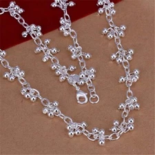 925 Sterling Solid Silver Smooth Beads Chain Necklace Women Fashion Jewelry