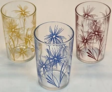 Swanky Swigs Starburst Floral Juice Glasses Set Of 3 Yellow Blue Red