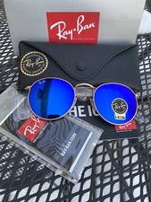 New Ray-Ban RB3447 Round Metal Blue Sunglasses