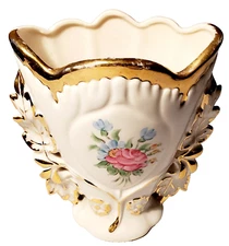 Gorgeous Paris French Porcelain Spill Bridal Vase Painted Gold Gilt Gilding
