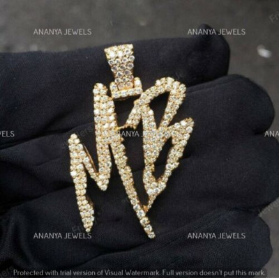 2 Ct Round Cut Moissanite Customized ''MB'' Letter Pendant 14K Yellow Gold Plated