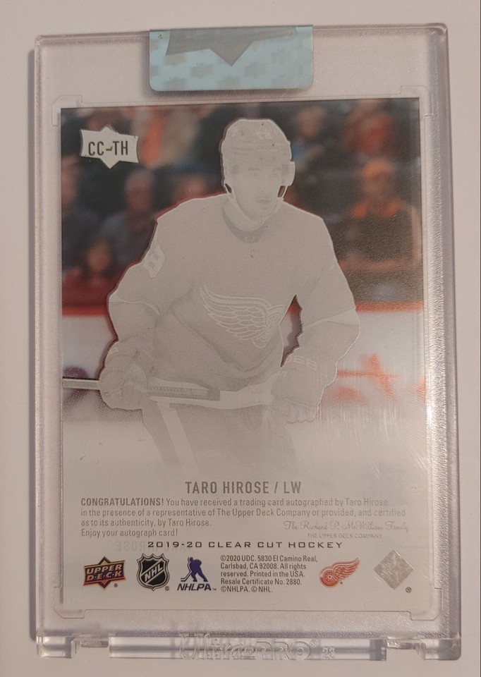 201920 UPPER DECK CLEAR CUT TARO HIROSE ROOKIE AUTO CCTH RED WINGS