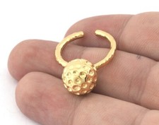 Golf Balls Ring, Adjustable Ring , Shiny gold plated Brass 8US 5205