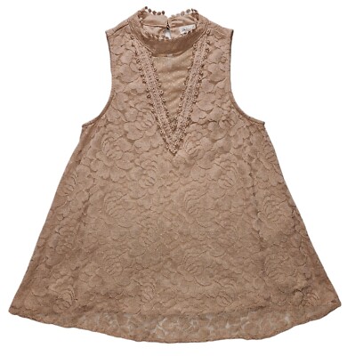 Skylar & Jade Nude Lined Lace High Neck Sleeveless Top Women's Size S