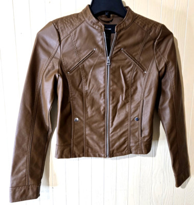 NWT Vero MODA Biker Jacket Size Small Cognac Brown Waist Length Rockabilly Y2K