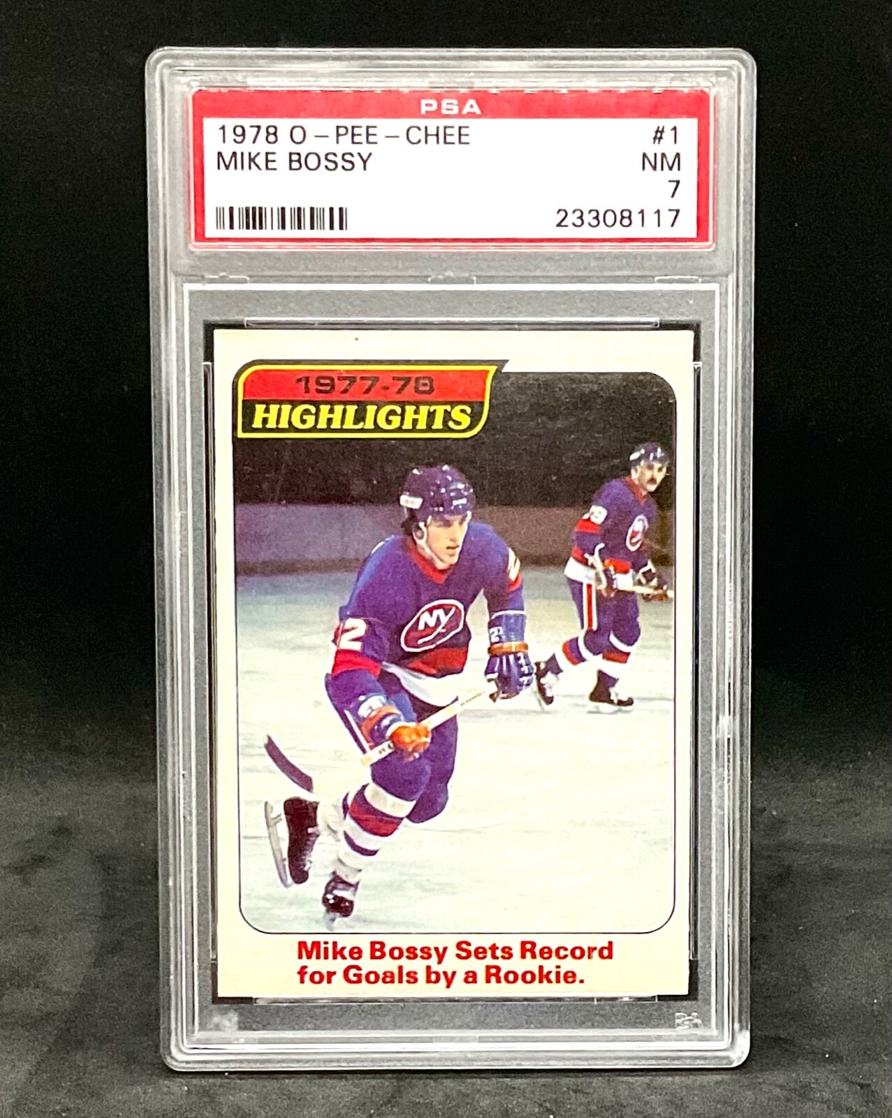 1978 O-Pee-Chee Mike Bossy #1 Highlights Rookie Year Card Graded Psa 7 NM