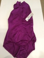 New, Women  s Tiler Talks Dancewear, Zip Font Leotard, Plum, Size Large