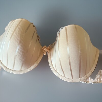 Felina  Women's 36D Nude Striped Lace Underwire Lined  Bra Removable Straps