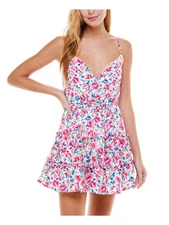 CITY STUDIO Womens Spaghetti Strap V Neck Mini Fit + Flare Dress