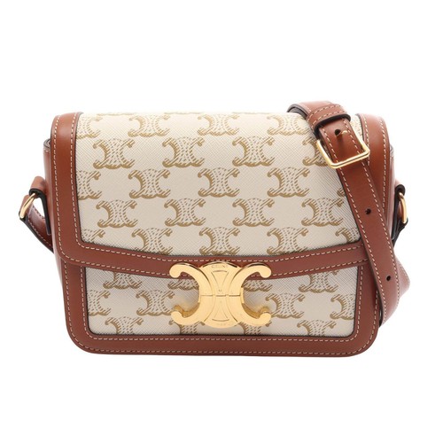 Celine Teen Triomphe Coated Canvas Leather Shoulder Bag Women White One Size