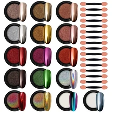 Artdone 16 Jars Chrome Nail Powder Magic White Pearl Kit 16 Colors 