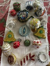 Lot Of 19 Vintage Push Pin Beads  Sequins Hand made Christmas Ornaments