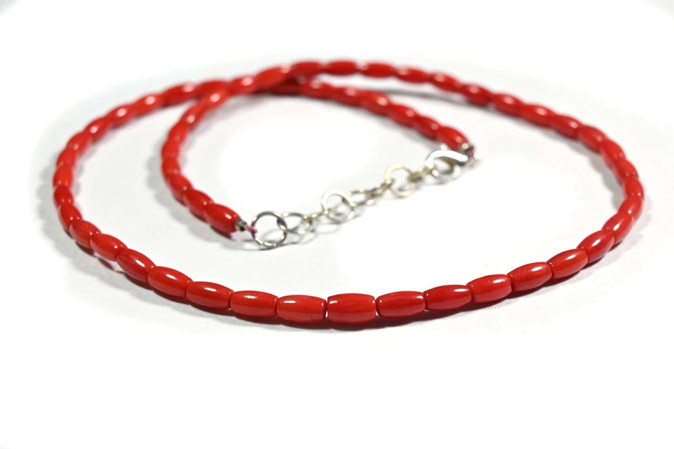 Collana donna delicata 16" perle a forma di tubo liscio pietra corallo... - Immagine 3 di 4