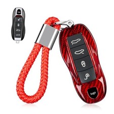 Key Fob Cover with Keychain Compatible with Porsche Cayenne 2011-2020, Red