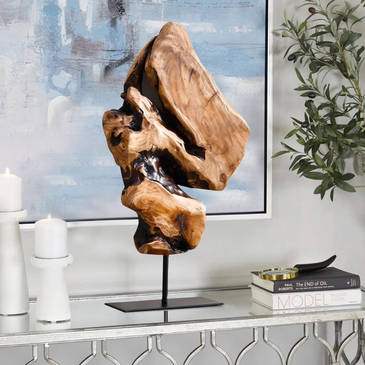 WELLAND Irregular Cedar Wood Root Sculpture Decoration, Natural