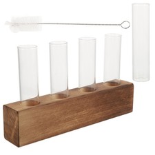 1 Set Reusable Glass Hydroponic Plant Terrarium with Light Brown Wooden Stand