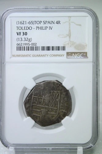 (1621-65) Top Spain Toledo Philip IV Silver 4Reals NGC VF30 #5002
