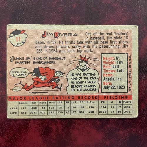 1958 Topps Set JIM RIVERA ERROR low #11 CHICAGO WHITE SOX - VG-EX - Picture 2 of 2