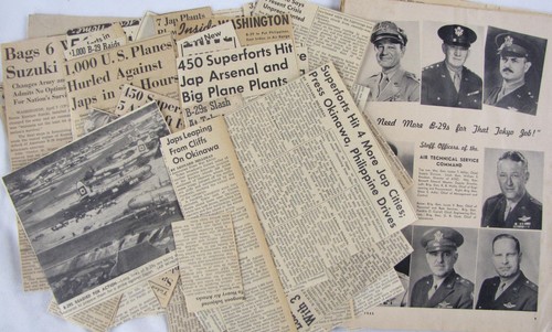 Vintage 1942-45 US Army Air Corps - B-29 Pilots Newspaper Ads & Clippings Lot