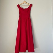 NEW Reformation Monet Linen Midi Dress Lipstick Red Off-Shoulder | US 0 UK 4