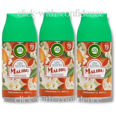 3 x Airwick Life Scents Malibu Orangenblüte & weiße Blumen Freshmatic Nachfüller