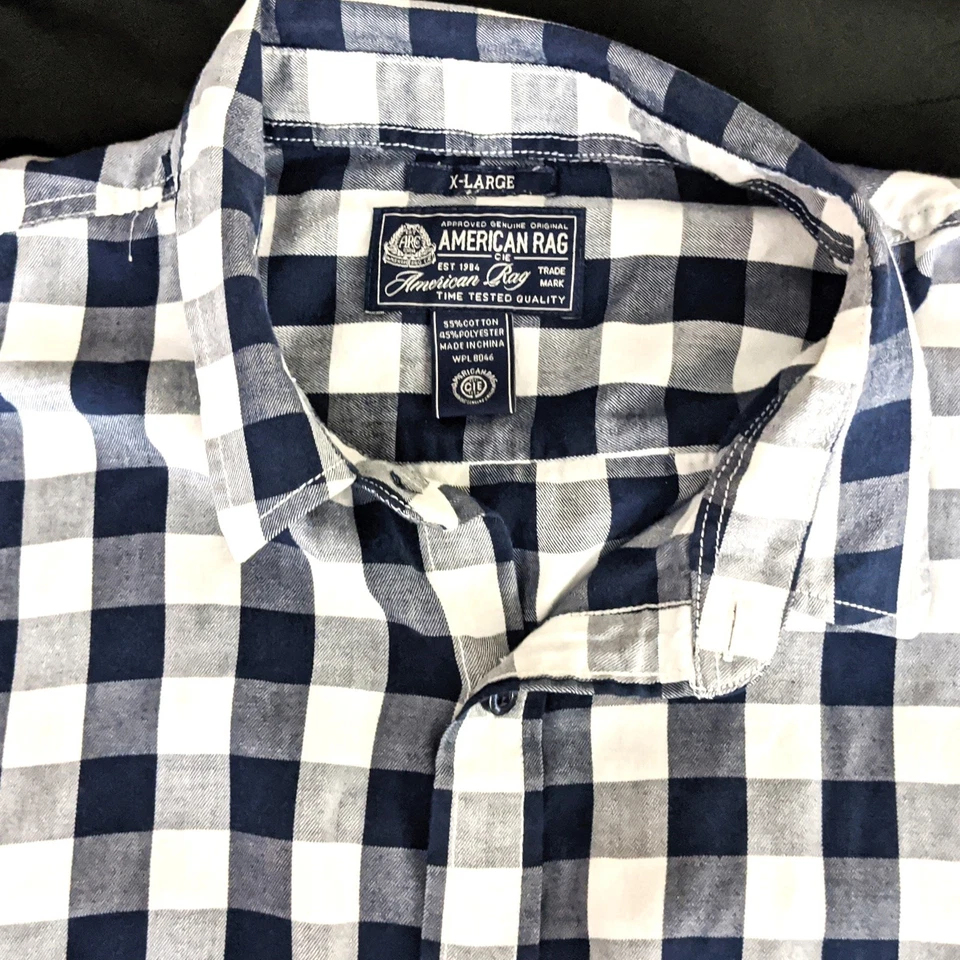 Camisa para hombre American Rag XL manga larga azul guinga a cuadros abotonada informal Foto 4 de 4