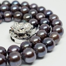 Genuine Pearl Necklace, Black Pearl, Bronze, 6.0-6.5mm, Women's