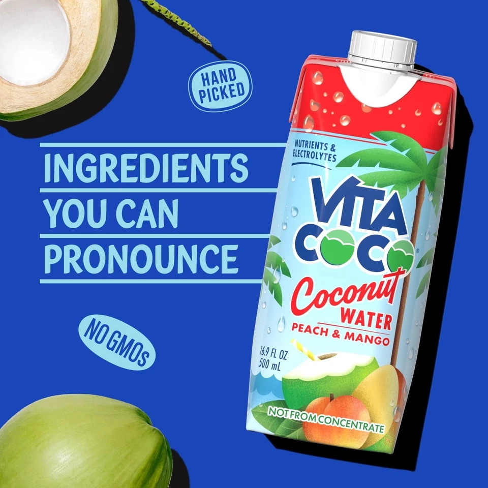 Vita Coco Coconut Water, Peach Mango, 16.9 fl oz Tetra (Pack of 12) - Image 2 of 4