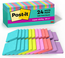 Super Sticky Notes, 24 Sticky Note Pads, 3 X 3 In., School Supplies, Office Prod