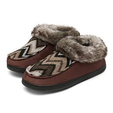 Women's House Shoes Memory Foam Suede Moccasin 12 Women/10 Men Coffee/Stripe