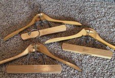 Vintage Lot Of 3 Wooden Suit Hangers Heavy Duty Coat Pants Clamp Setwell Unbrand