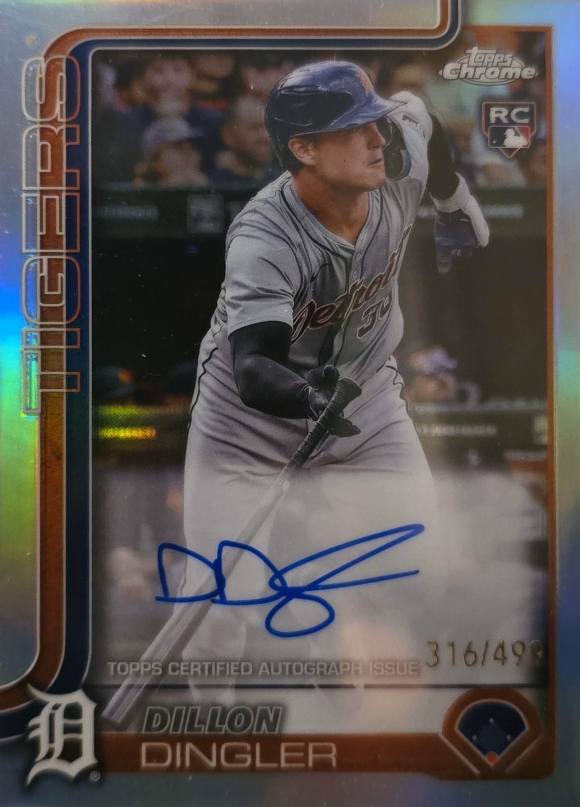 2025 TOPPS CHROME ROOKIE AUTOGRAPHS#RA-DD DILLON DINGLER REFRACTOR /499