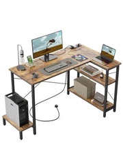 Small Computer Desk with Power Outlets, 40 Inch L Shaped Desk with CPU Stand ...