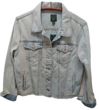 NEW Denim Jacket Womens Wild Fable Distressed Hem Light Wash Size L