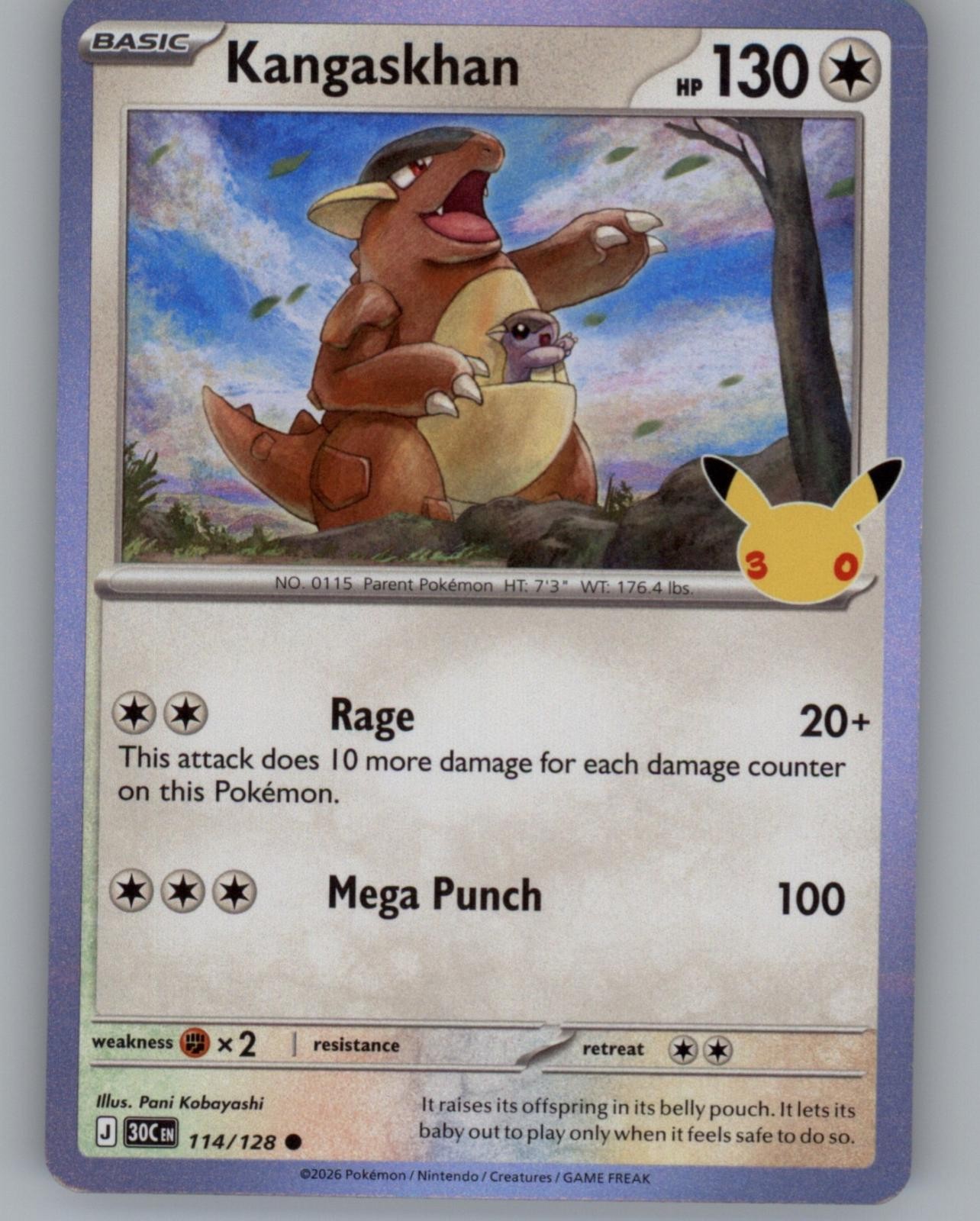 Kangaskhan 114/128 C ME: 30th Celebration Pokemon Holo NM/M