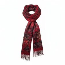 Merona Red Burgundy Winter Scarf Fringe Soft Bohemian 34x11 Artsy Hippie Wrap