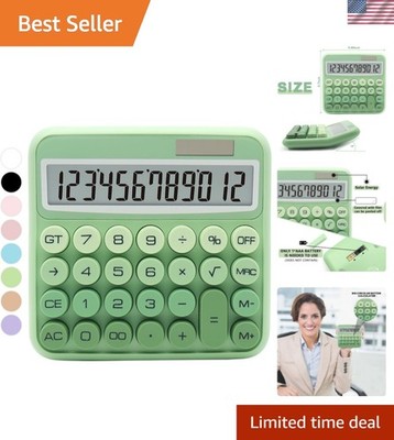 Functional 12-Digit Gradient Green Calculator - Big Buttons & Large LCD Display