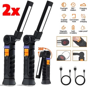 Lampada Da Lavoro LED COB Ricaricabile 2/4x &ndash; Torcia Ispezione Magnetica USB, Impermeabile, Nera