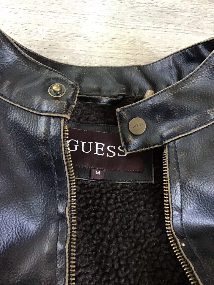 Chaqueta deportiva Guess de cuero sintético marrón para hombre, talla mediana Foto 4 de 4