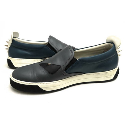 FENDI BAG BUGS Monster Slip-on Sneakers Men’s Logo Size EU40.5 US7 Navy Leather - Picture 12 of 24