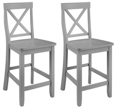 X-Back Wood Counter Height Bar Stools Set of 2, Gray, 24-inch