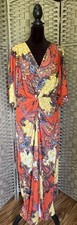 Twist Front Orange Paisley Maxi Dress Boho Kimono Sleeve NEW $79 Venus Womens