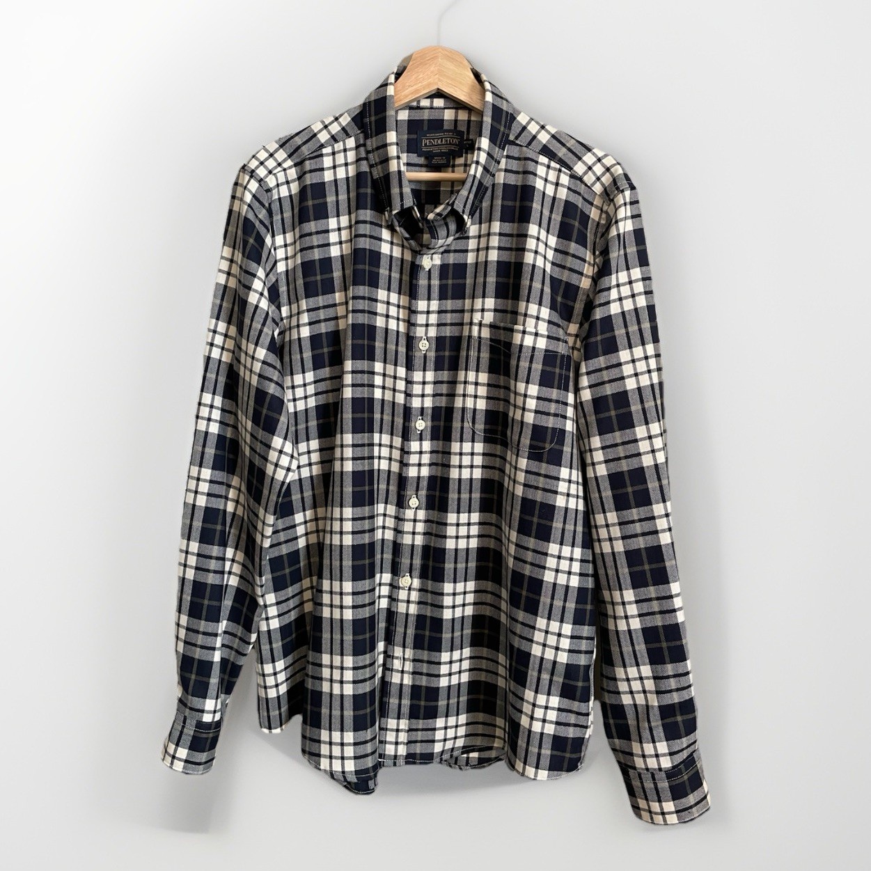 PENDLETON Evergreen Fitted Large Blue Plaid 100% … - image 1