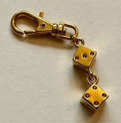 Vintage two dice gold tone metal charm 1  clip on add on keychain zipper pull